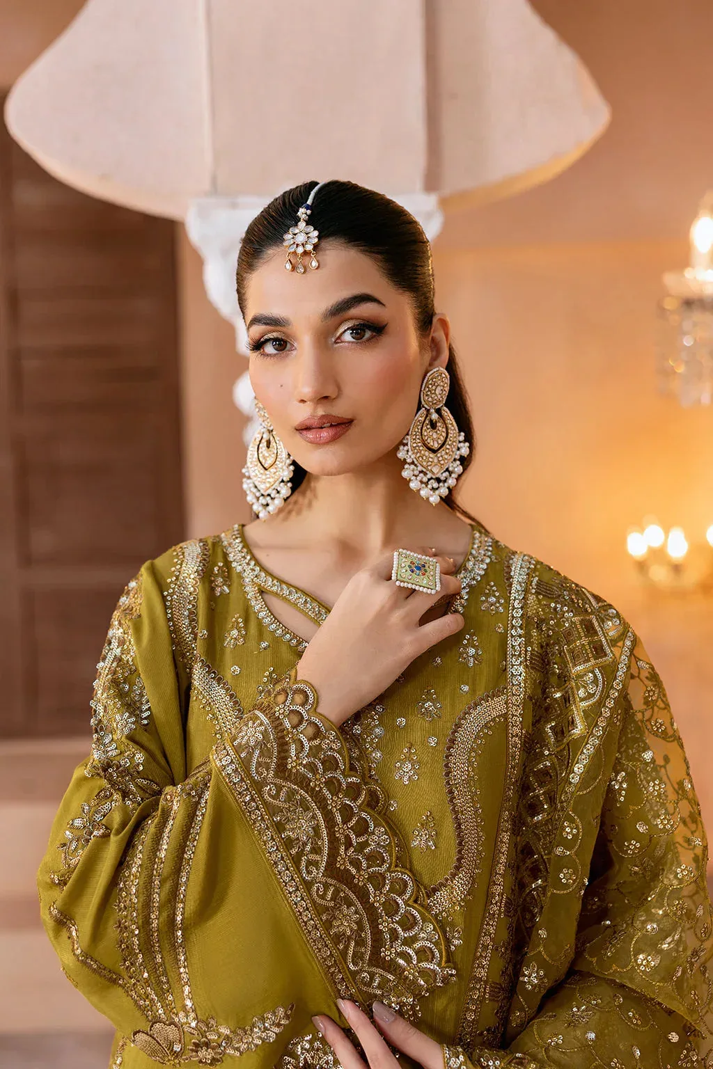 Ramsha Shehnai Collection Mehndi Green Raw Silk – view 3 – Poshaq