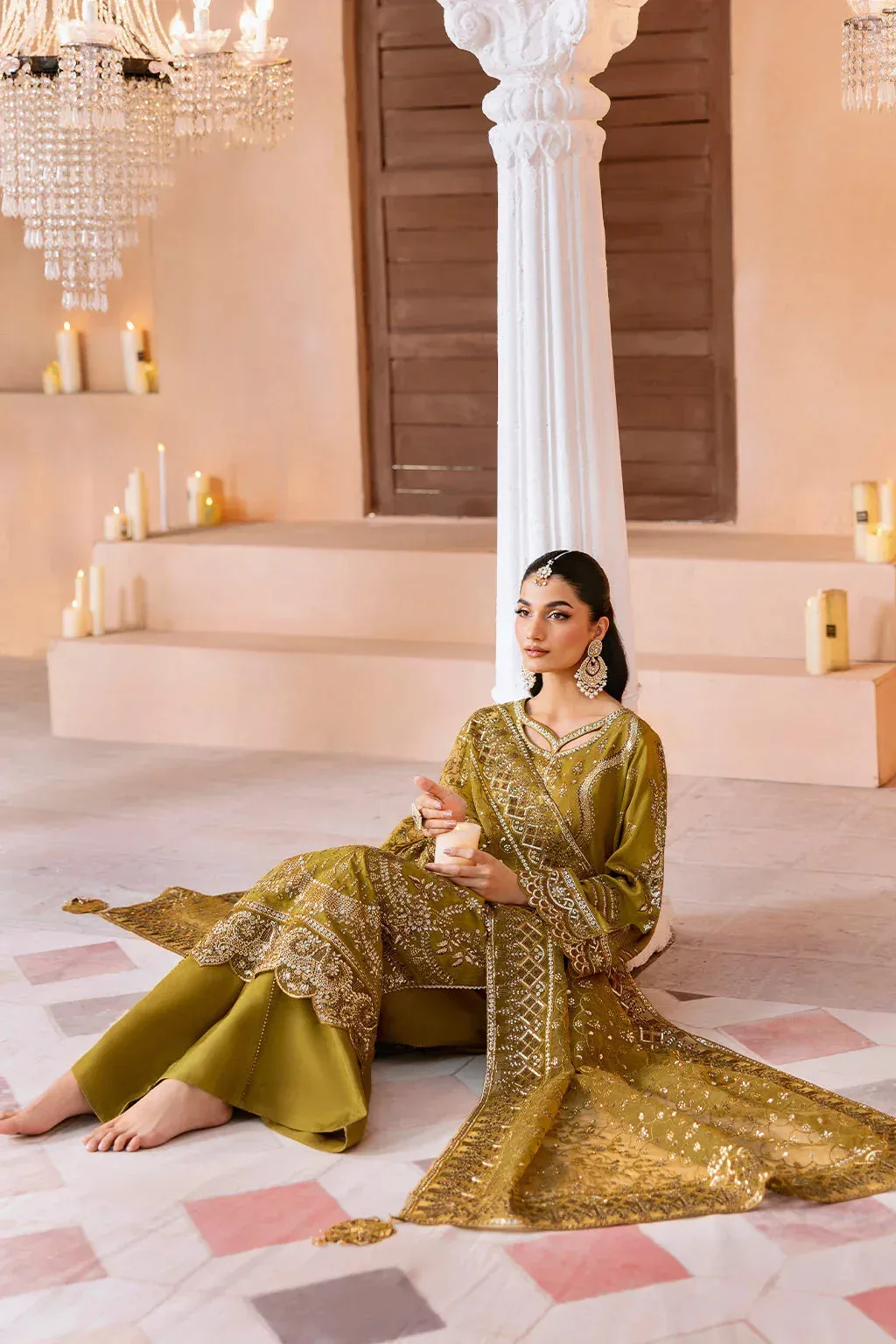 Ramsha Shehnai Collection Mehndi Green Raw Silk – view 4 – Poshaq