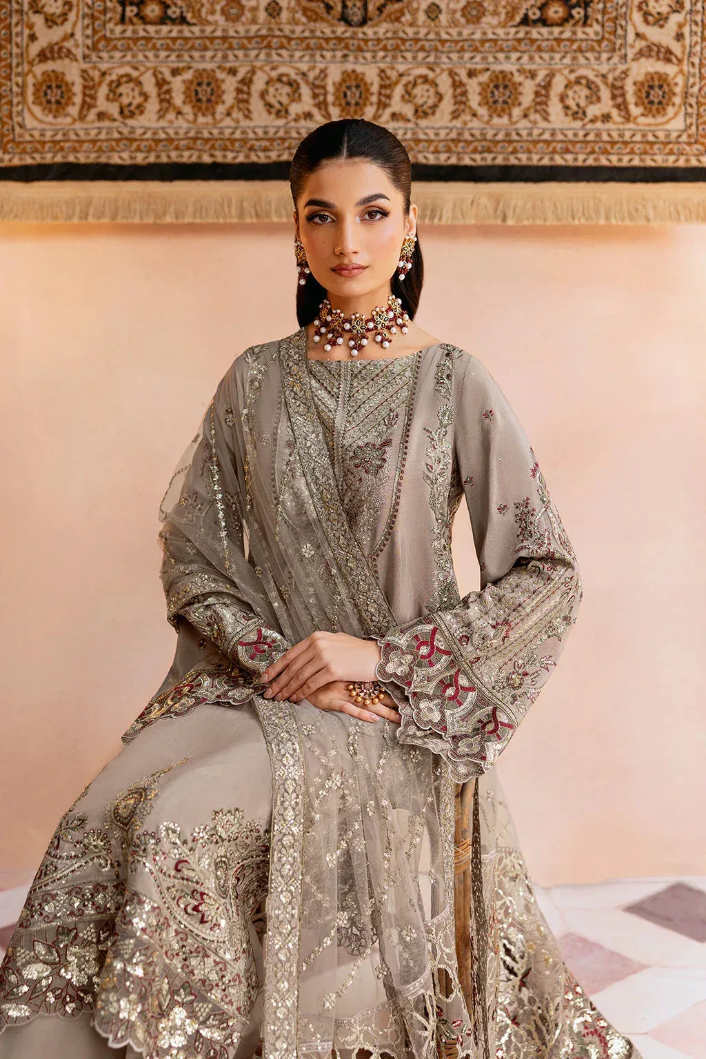 Ramsha Shehnai Collection Pastel Gray Raw Silk – view 4 – Poshaq