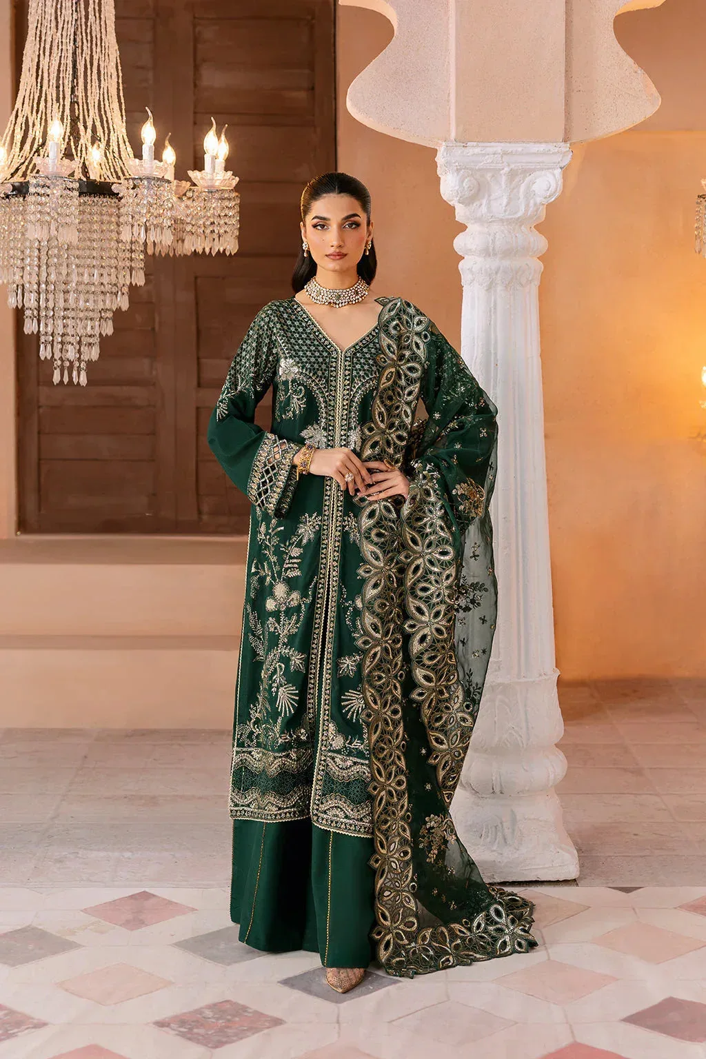Ramsha Shehnai Collection Dark Green Raw Silk – view 1 – Poshaq