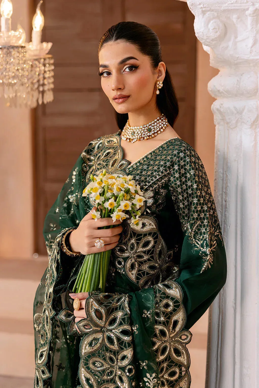 Ramsha Shehnai Collection Dark Green Raw Silk – view 3 – Poshaq