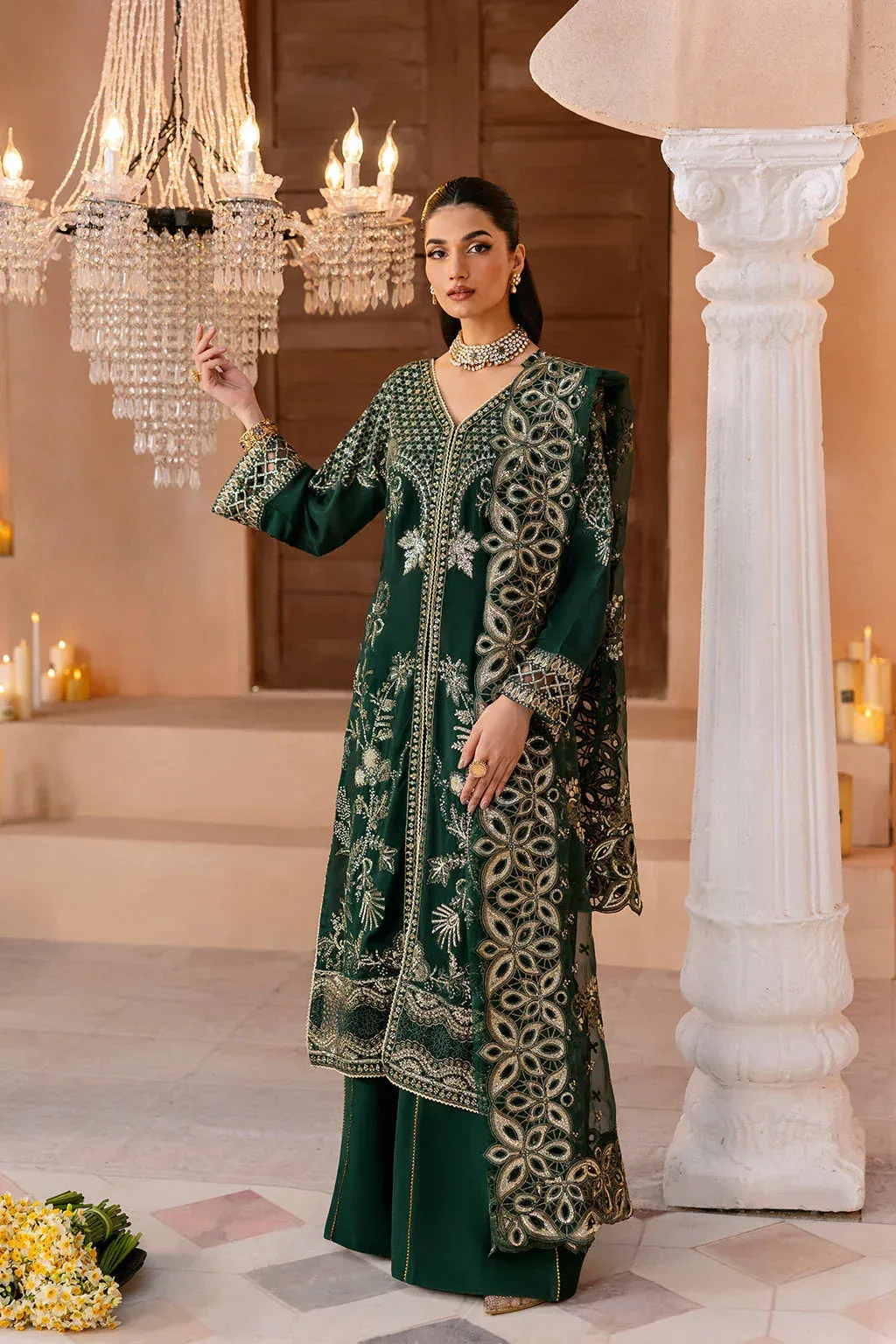 Ramsha Shehnai Collection Dark Green Raw Silk – view 4 – Poshaq