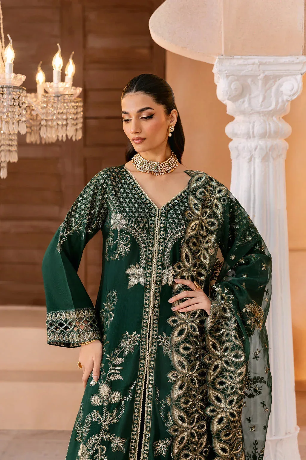 Ramsha Shehnai Collection Dark Green Raw Silk – view 5 – Poshaq