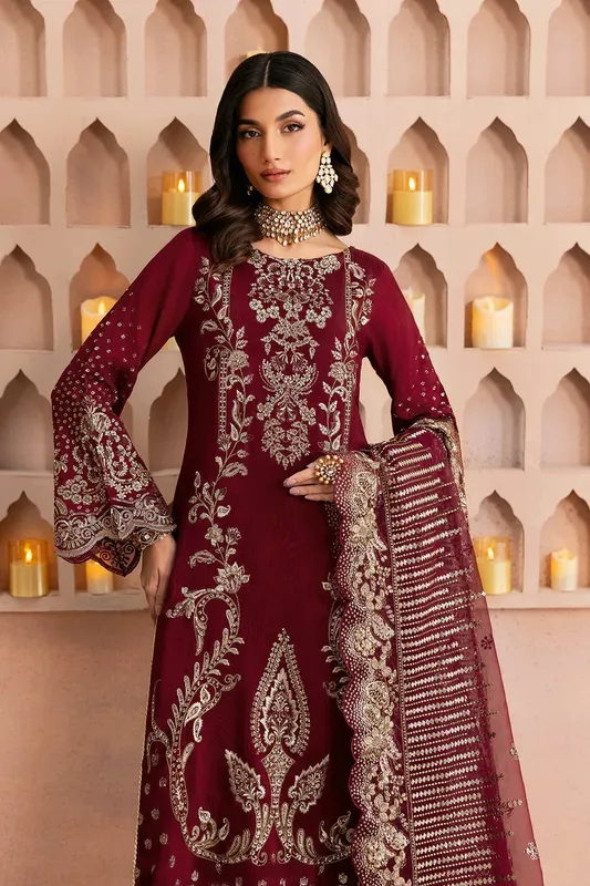 Ramsha Shehnai Collection Maroon Raw Silk – view 1 – Poshaq