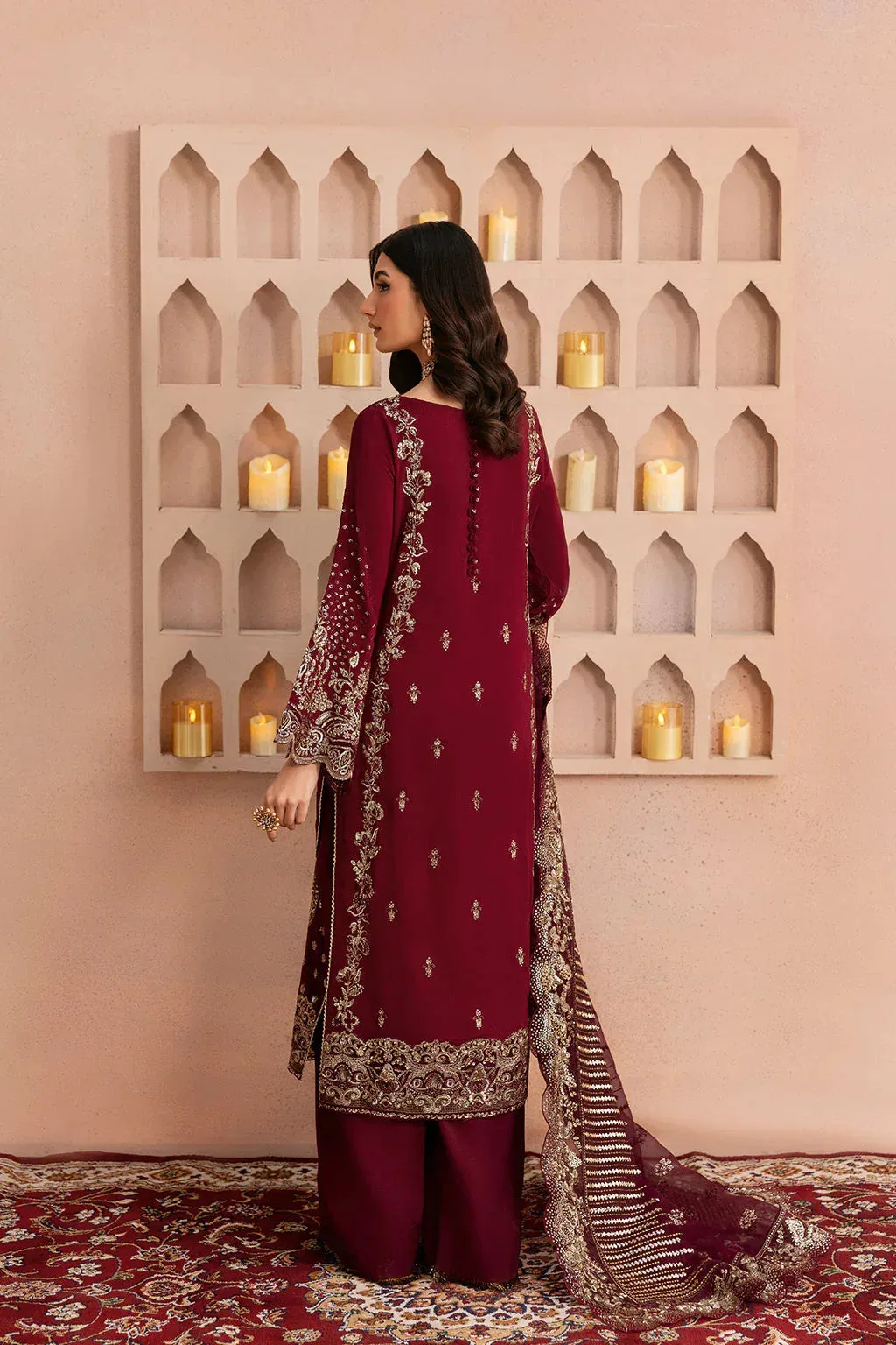 Ramsha Shehnai Collection Maroon Raw Silk – view 2 – Poshaq