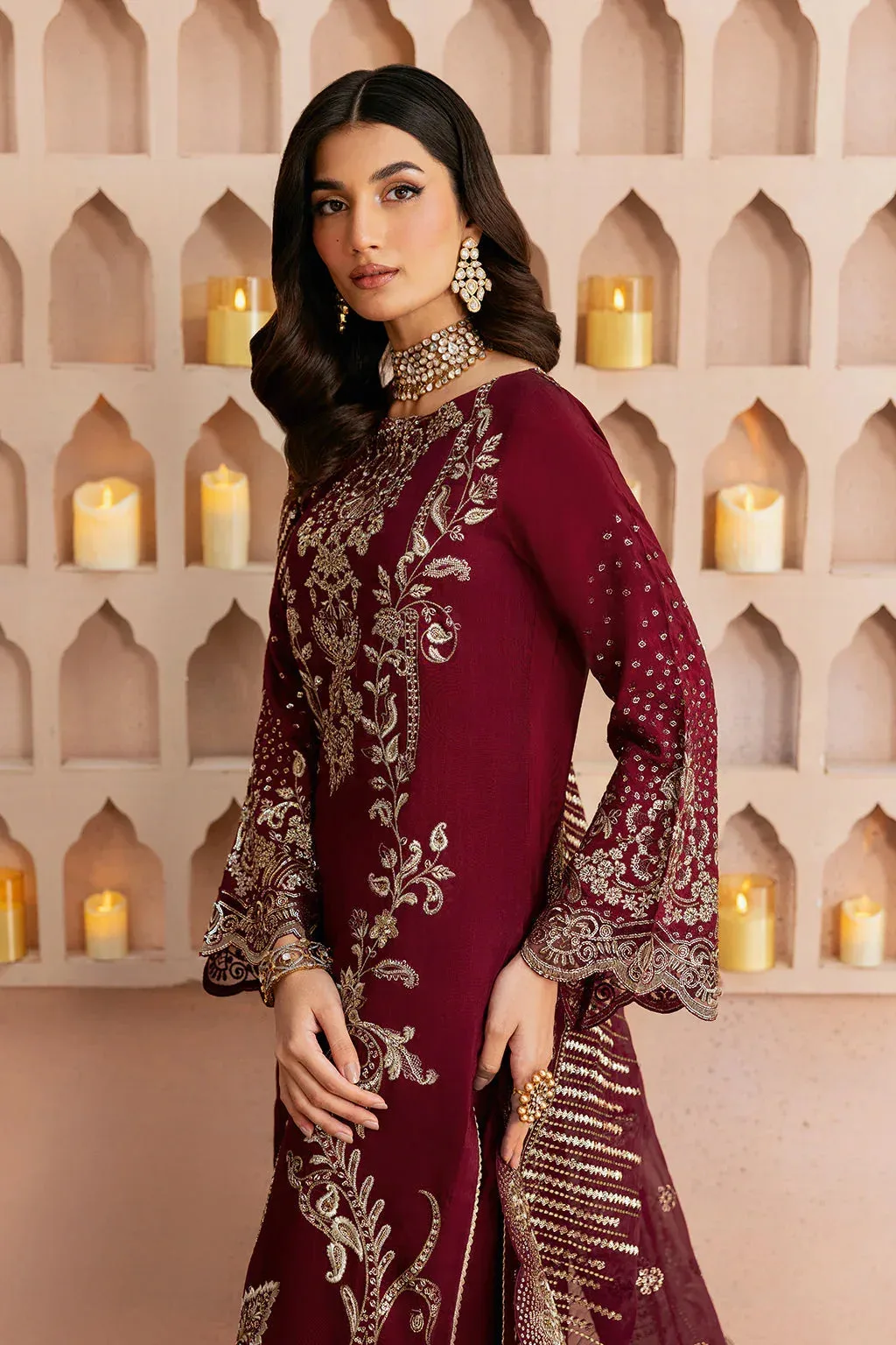 Ramsha Shehnai Collection Maroon Raw Silk – view 3 – Poshaq