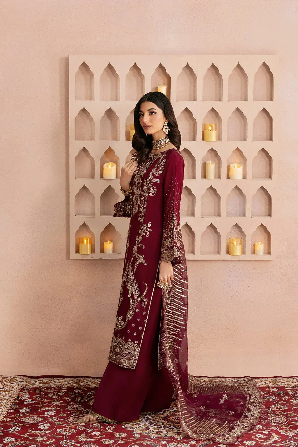 Ramsha Shehnai Collection Maroon Raw Silk – view 4 – Poshaq