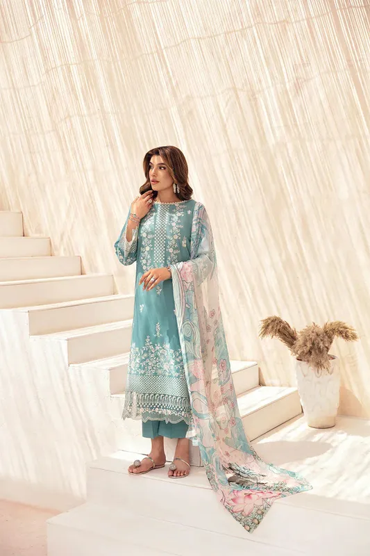 Ramsha Andaaz Collection Ice Blue Organza – view 1 – Poshaq