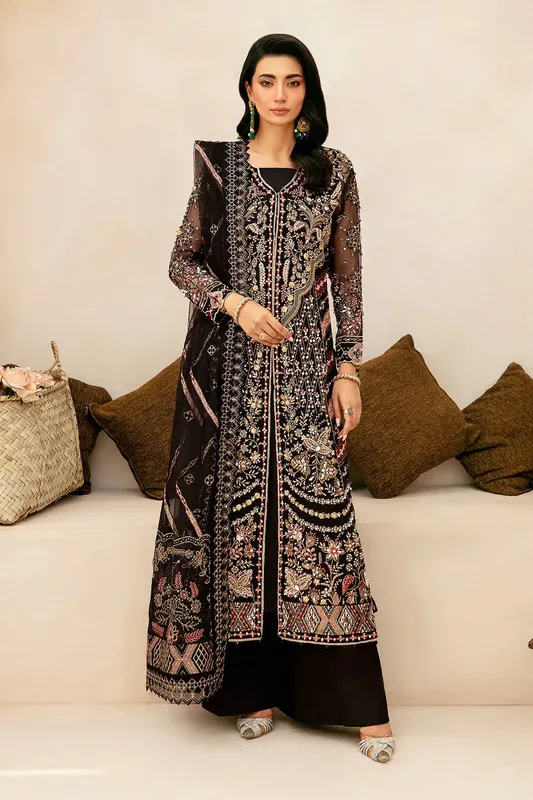 Ramsha Luxury Wedding Collection Black Raw Silk – view 1 – Poshaq