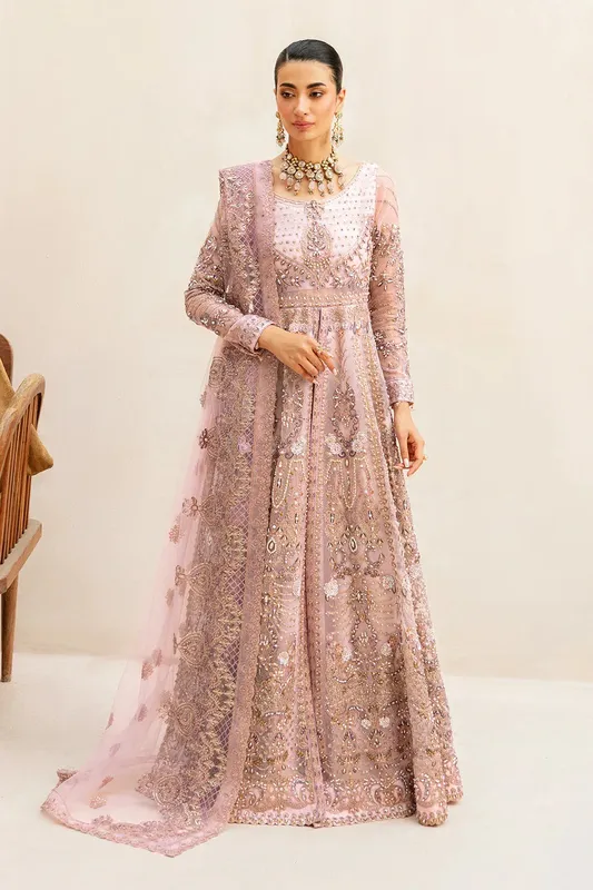 Ramsha Luxury Wedding Collection Peach Raw Silk – view 1 – Poshaq