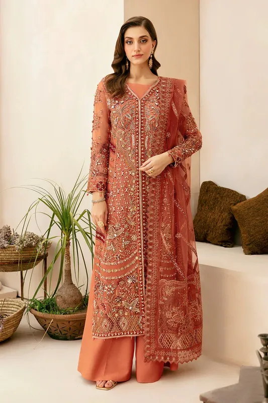 Ramsha Luxury Wedding Collection Rust Raw Silk – view 1 – Poshaq