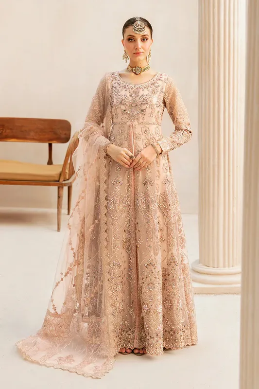 Ramsha Luxury Wedding Collection Peach Raw Silk – view 1 – Poshaq