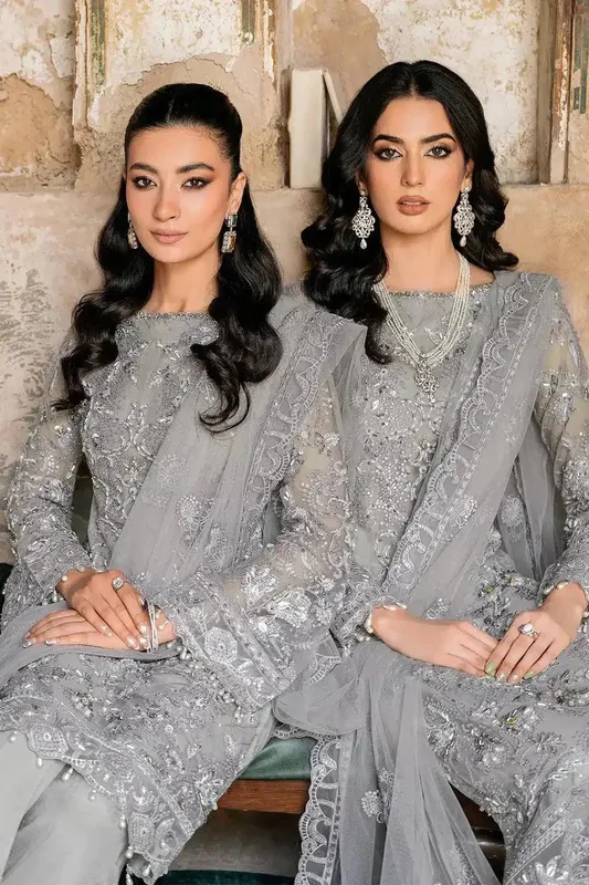 Ramsha Luxury Wedding Collection 23 Grey Raw Silk – view 1 – Poshaq