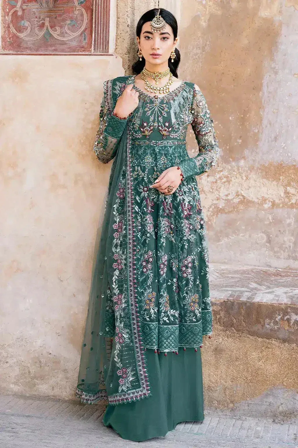 Ramsha Luxury Wedding Collection 23 Bottle Green Raw Silk – view 10 – Poshaq
