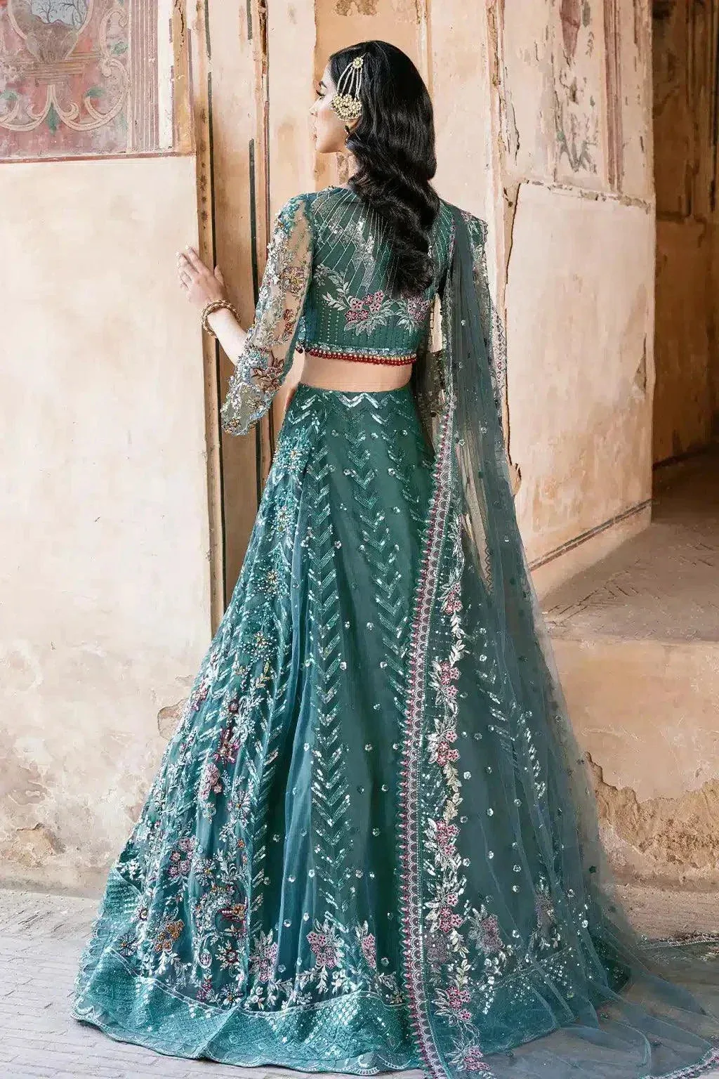 Ramsha Luxury Wedding Collection 23 Bottle Green Raw Silk – view 3 – Poshaq
