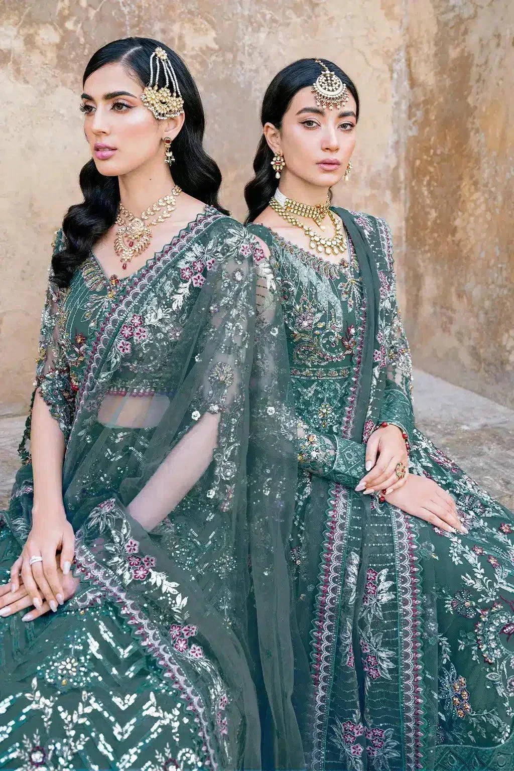 Ramsha Luxury Wedding Collection 23 Bottle Green Raw Silk – view 4 – Poshaq