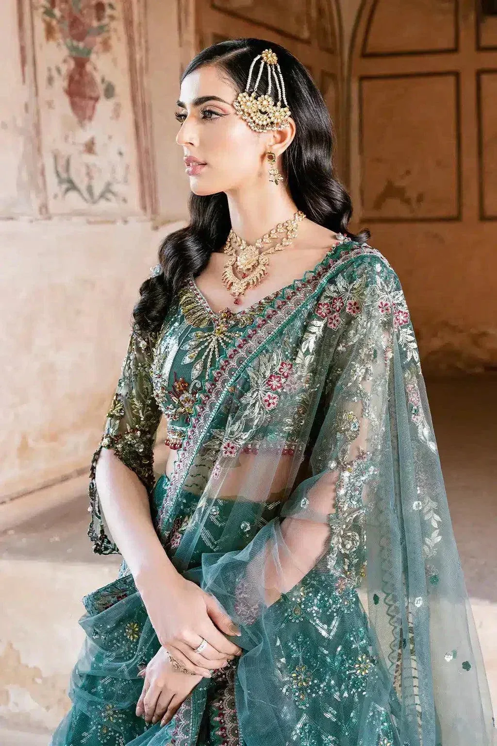 Ramsha Luxury Wedding Collection 23 Bottle Green Raw Silk – view 6 – Poshaq