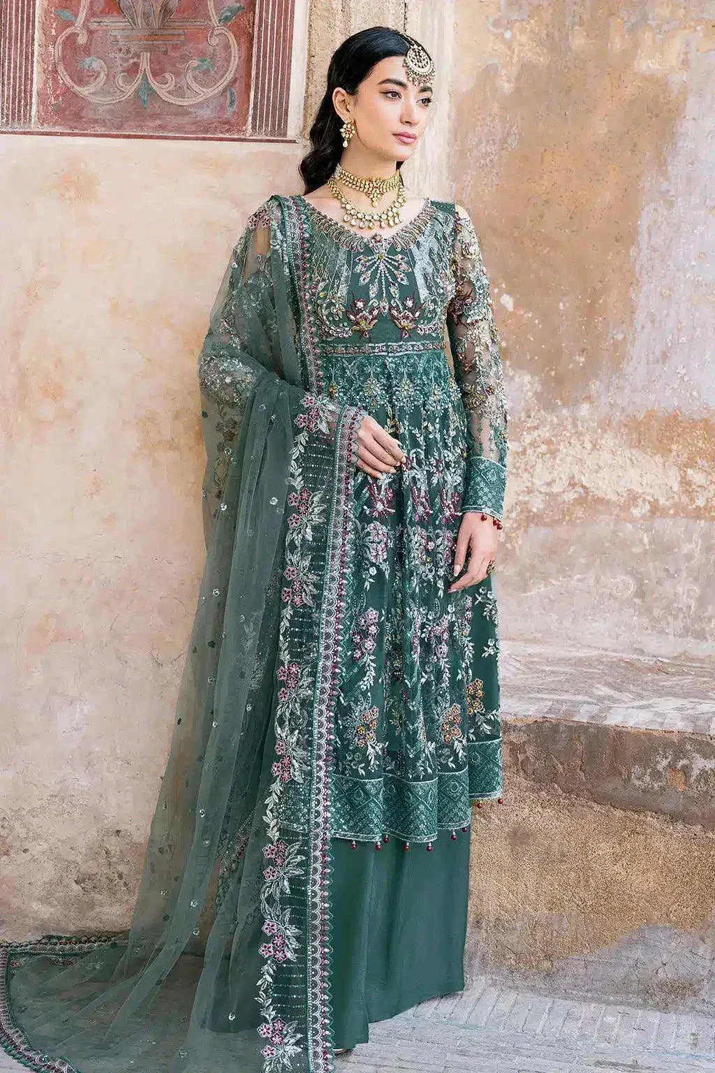 Ramsha Luxury Wedding Collection 23 Bottle Green Raw Silk – view 7 – Poshaq
