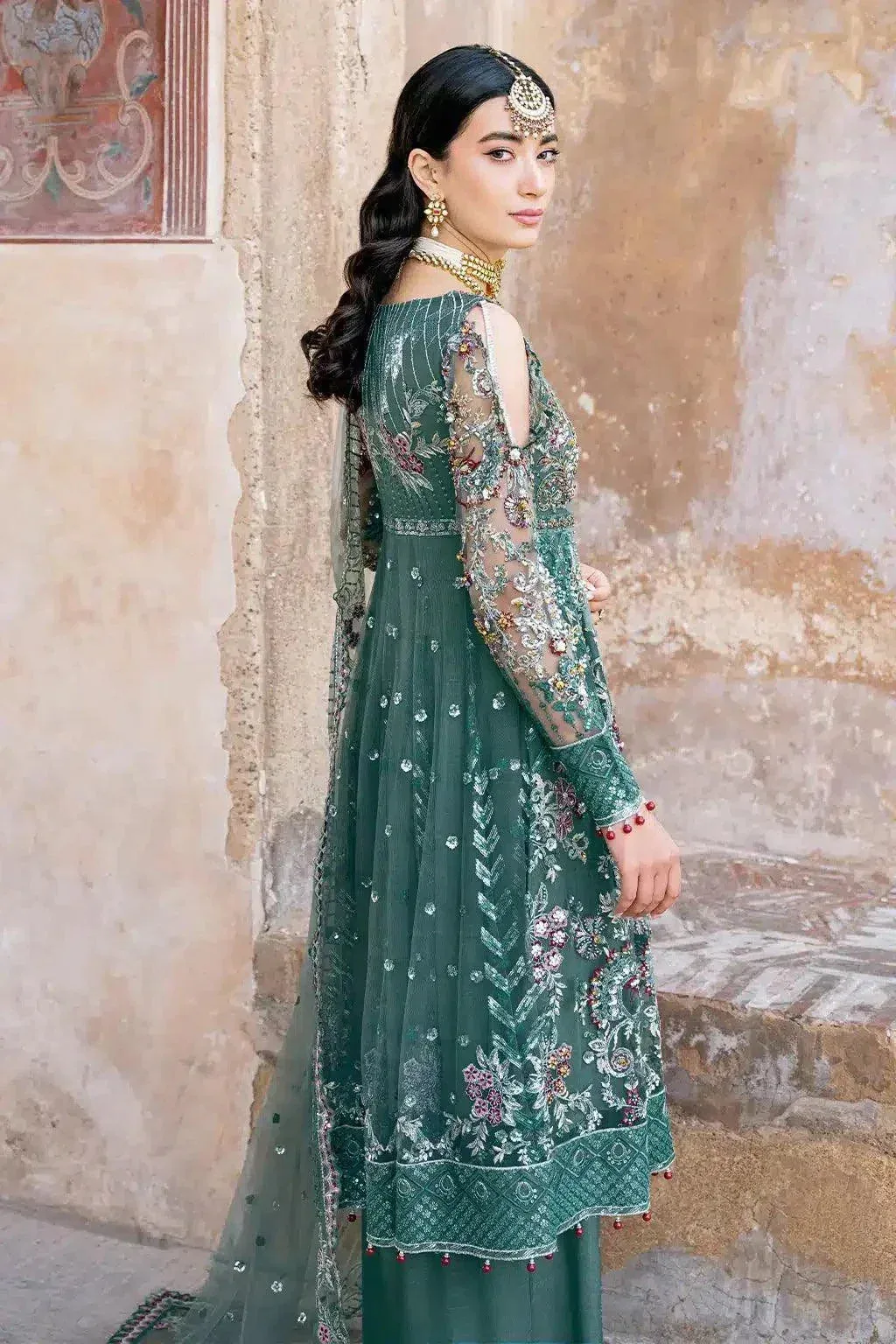 Ramsha Luxury Wedding Collection 23 Bottle Green Raw Silk – view 8 – Poshaq