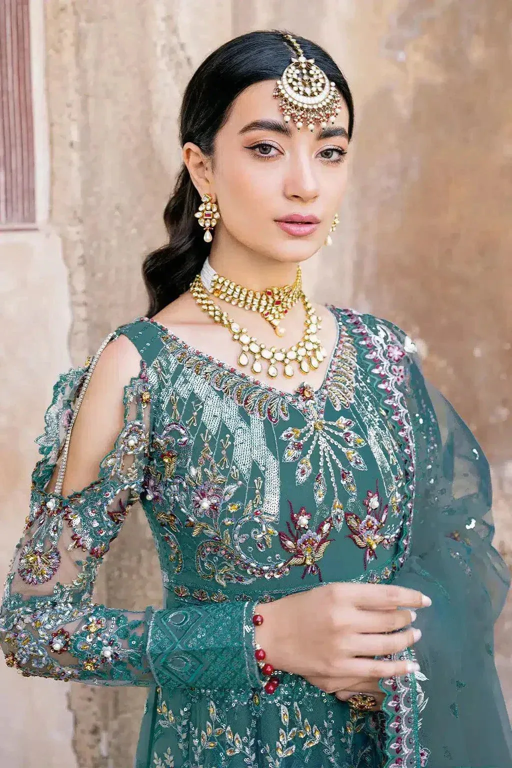 Ramsha Luxury Wedding Collection 23 Bottle Green Raw Silk – view 9 – Poshaq