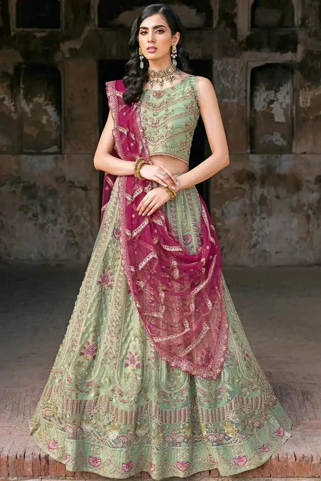 Ramsha Luxury Wedding Collection 23 Green Raw Silk – view 2 – Poshaq