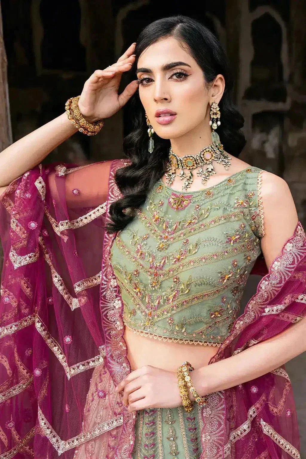 Ramsha Luxury Wedding Collection 23 Green Raw Silk – view 4 – Poshaq