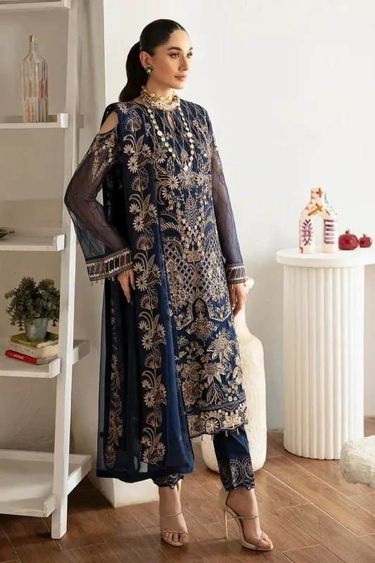 Ramsha Rangoon Chiffon Collection Blue Raw Silk – view 1 – Poshaq