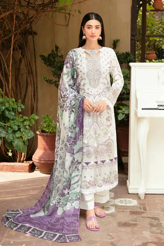 Ramsha Luxury Lawn 24 White Chiffon – view 1 – Poshaq