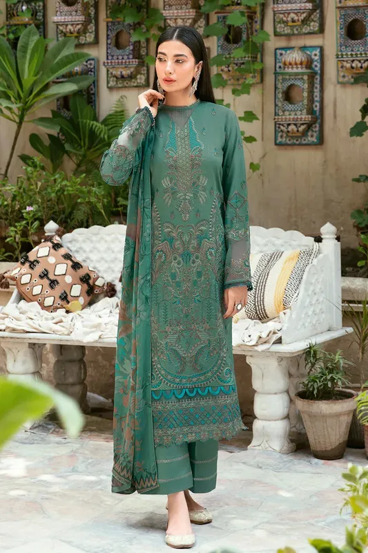 Ramsha Luxury Lawn 24 Green Chiffon – view 1 – Poshaq