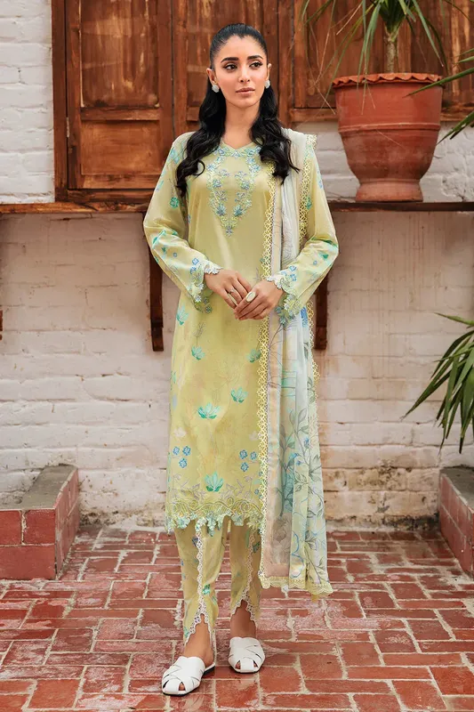 Ramsha Rangrez Lawn Collection Olive Chiffon – view 1 – Poshaq