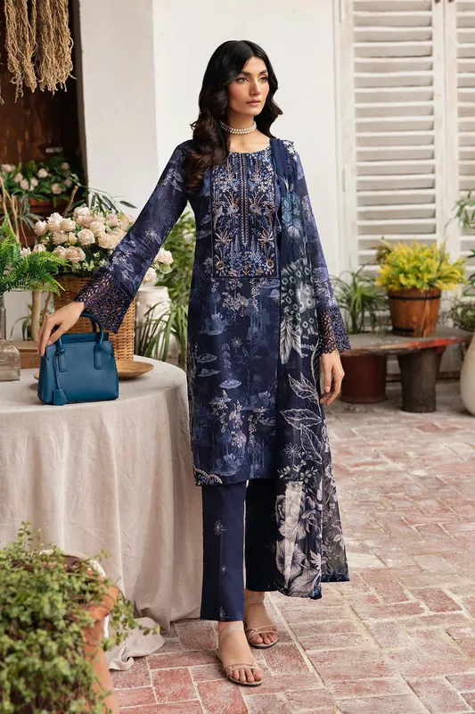Ramsha Rangrez Lawn Collection Navy Blue Chiffon – view 1 – Poshaq