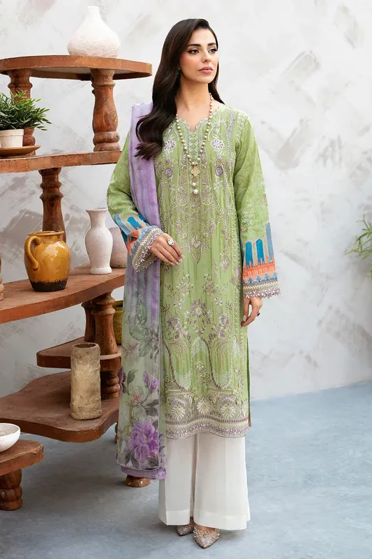 Ramsha Ghazal Lawn 24 Green Organza – view 1 – Poshaq