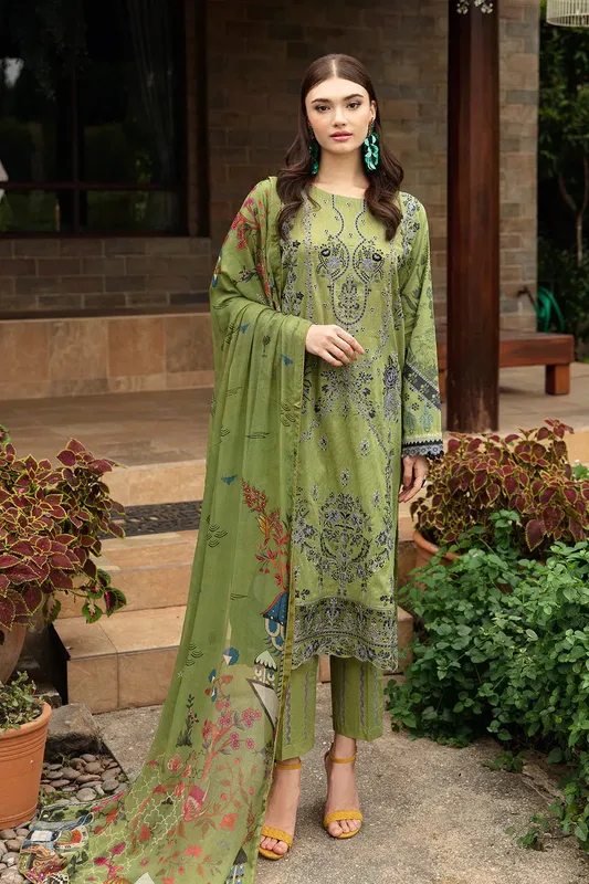 Ramsha Riwayat Lawn Collection Green Organza – view 1 – Poshaq