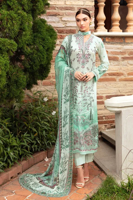 Ramsha Riwayat Lawn Collection Green Organza – view 1 – Poshaq
