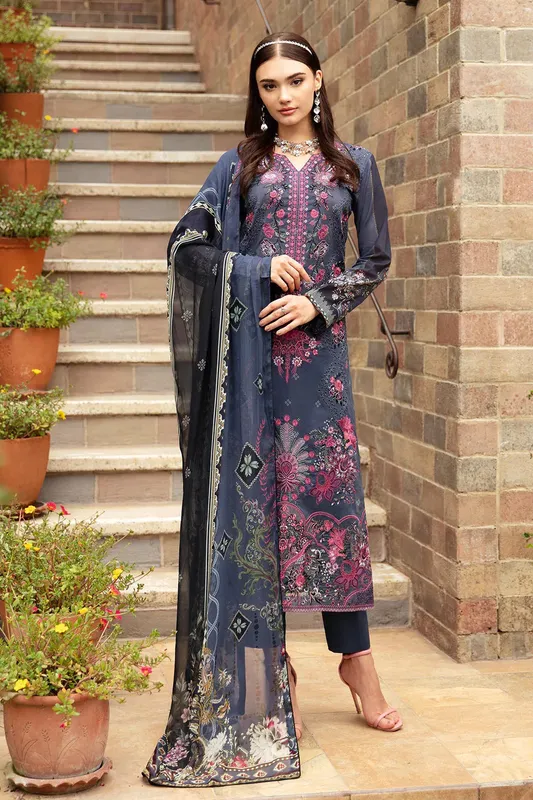 Ramsha Riwayat Lawn Collection Grey Organza – view 1 – Poshaq