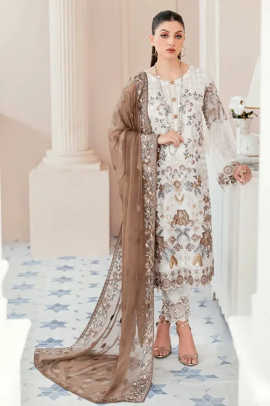 Ramsha Rangoon Chiffon Collection 24 White Raw Silk – view 1 – Poshaq