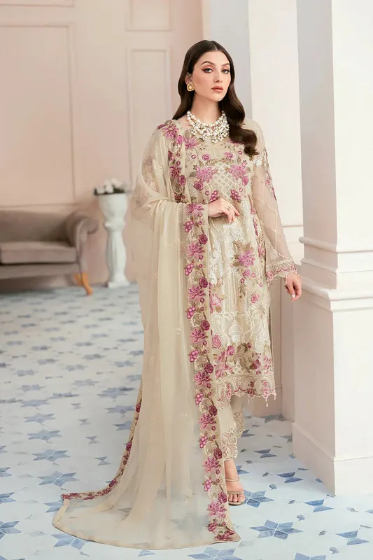 Ramsha Rangoon Chiffon Collection 24 Beige Raw Silk – view 1 – Poshaq