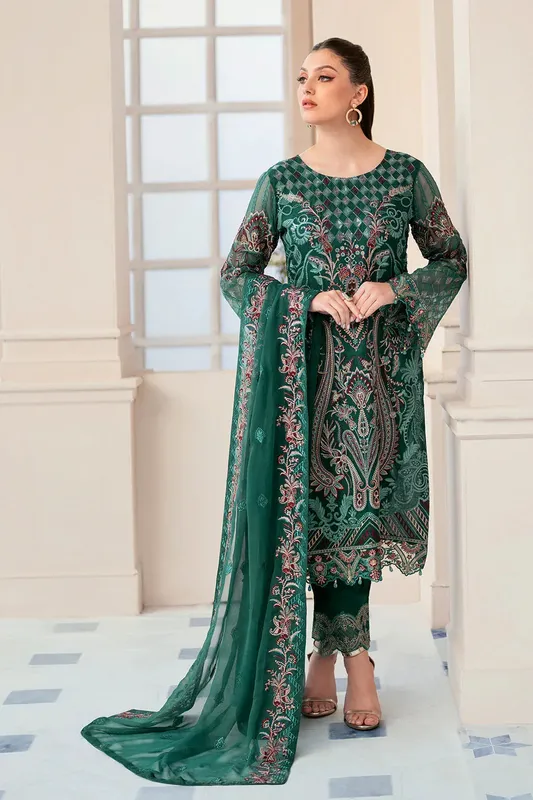 Ramsha Rangoon Chiffon Collection 24 Green Raw Silk – view 1 – Poshaq