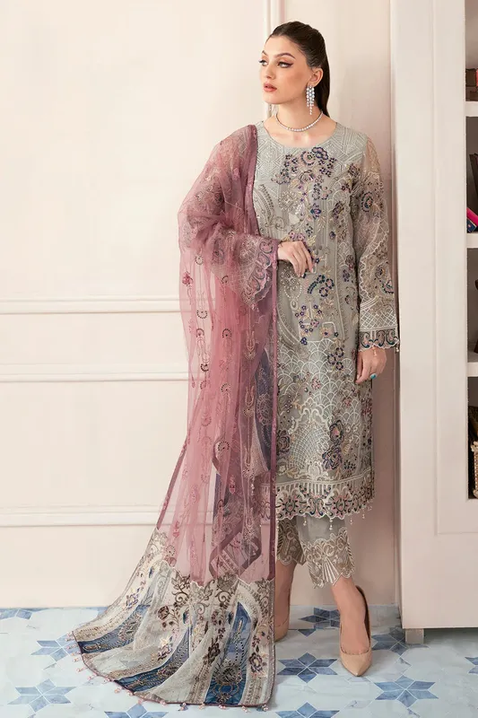 Ramsha Rangoon Chiffon Collection 24 Grey Raw Silk – view 1 – Poshaq