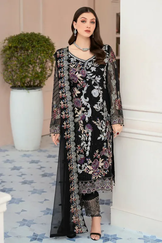 Ramsha Rangoon Chiffon Collection 24 Black Raw Silk – view 1 – Poshaq