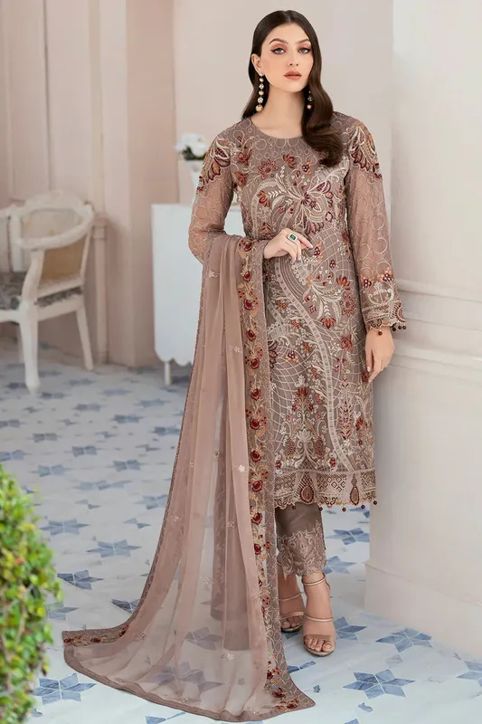 Ramsha Rangoon Chiffon Collection 24 Grey Raw Silk – view 1 – Poshaq