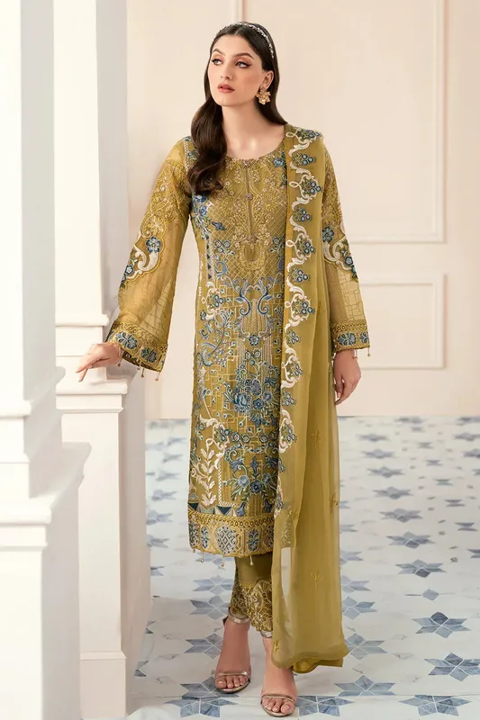 Ramsha Rangoon Chiffon Collection 24 Brown Raw Silk – view 1 – Poshaq