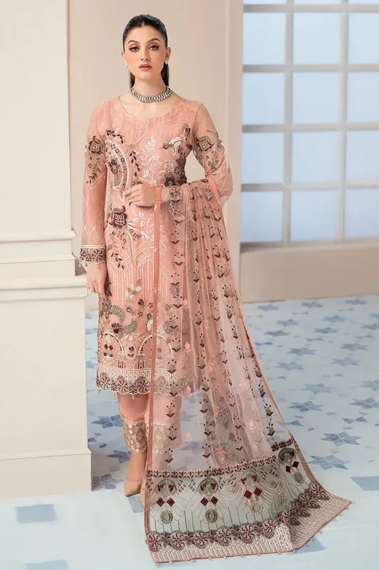 Ramsha Rangoon Chiffon Collection 24 Peach Raw Silk – view 1 – Poshaq