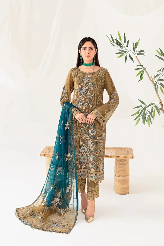 Ramsha Rangoon Chiffon Collection 24 Brown Raw Silk – view 1 – Poshaq