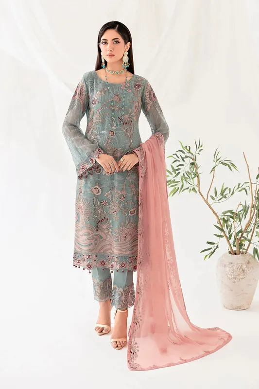 Ramsha Rangoon Chiffon Collection 24 Grey Raw Silk – view 1 – Poshaq