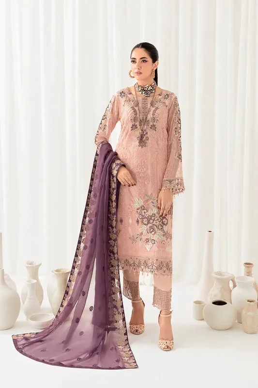 Ramsha Rangoon Chiffon Collection 24 Peach Raw Silk – view 1 – Poshaq