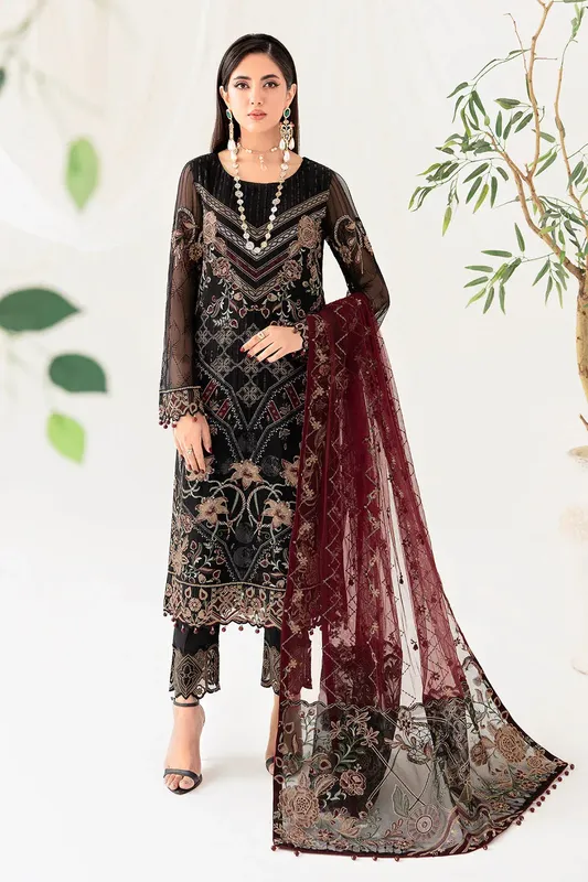 Ramsha Rangoon Chiffon Collection 24 Black Raw Silk – view 1 – Poshaq