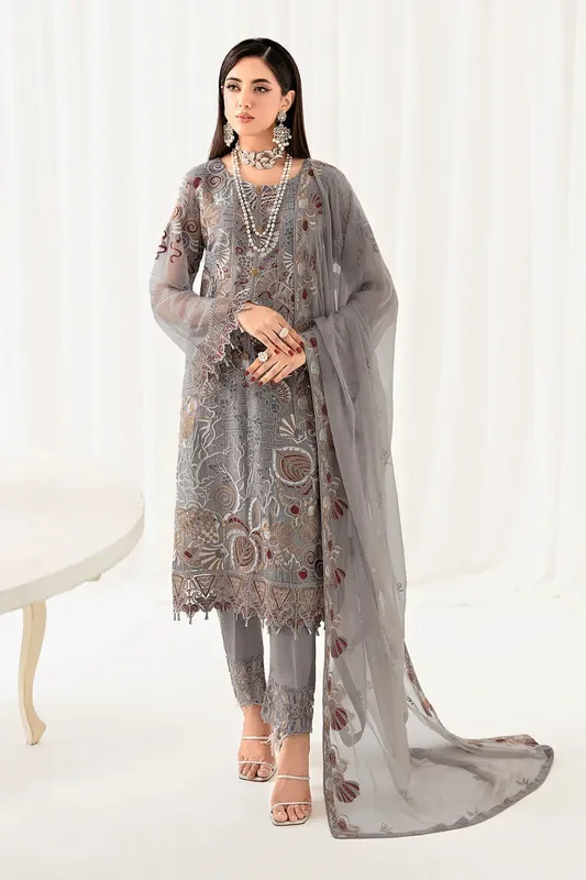 Ramsha Rangoon Chiffon Collection 24 Grey Raw Silk – view 1 – Poshaq