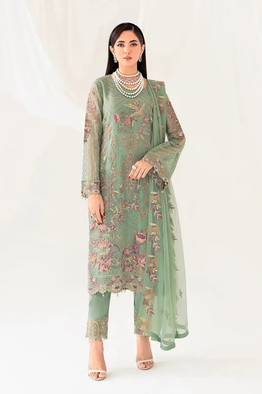 Ramsha Rangoon Chiffon Collection 24 Green Raw Silk – view 1 – Poshaq