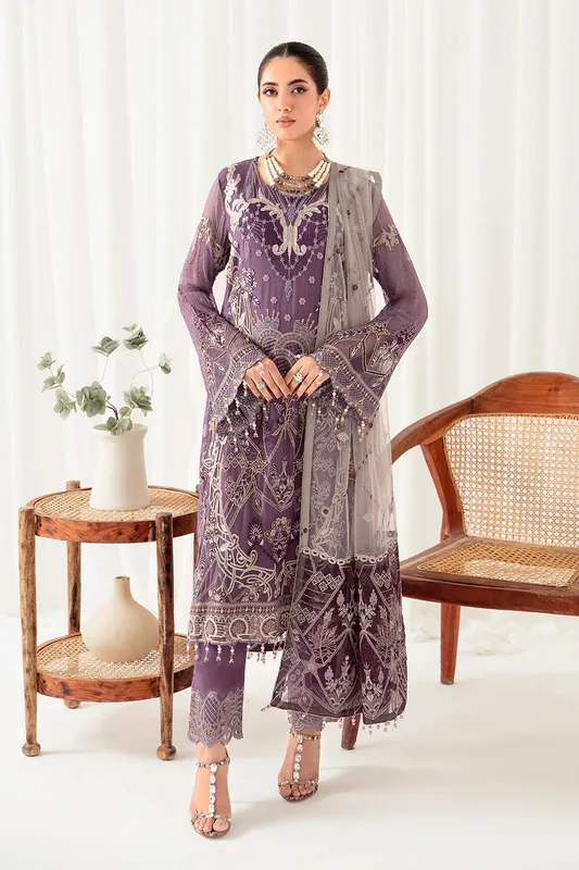 Ramsha Rangoon Chiffon Collection 24 Purple Raw Silk – view 1 – Poshaq